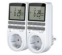 Temporizador Enchufe Digital, Enchufe Programador con Pantalla LCD Grande, 10 Programas Diarios, Función de Horario de Verano y Aleatoria, Enchufe Programable Ahorro Tiempo y Energía - 2 Packs EU Plug