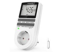 Temporizador Enchufe Digital Programable, Maxcio Programador Enchufe Semanal con Pantalla LCD Grande, Función de Horario de Verano y Aleatoria, Ahorrar Energía y Dinero, 16A / 3680W Máx. (1 Pack)