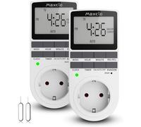 Temporizador Enchufe Digital Programable, Maxcio Programador Enchufe Semanal con Pantalla LCD Grande, Función de Horario de Verano y Aleatoria, Ahorrar Energía y Dinero, 16A / 3680W Máx. (2 Packs)