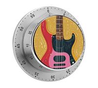 Temporizador magnético de cocina de acero inoxidable para guitarra, bajo, música, temporizador mecánico con alarma fuerte de 70 db, sin batería, impermeable, temporizador de cuerda de 60 minutos para