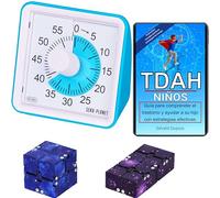 Temporizador Visual para niños con TDAH y 2 Cubos antiestrés infinitos/Temporizador Infantil de Aprendizaje y gestión del Tiempo con Cuenta atrás silenciosa de 60 Minutos