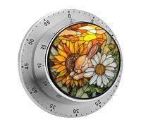 Temporizadores de Cocina con diseño de Conejito durmiendo sobre Girasoles en vidrieras. Reloj Temporizador de Cocina para Chefs con Alarma Potente. No Requiere Pilas. Temporizador de Escritorio mecá