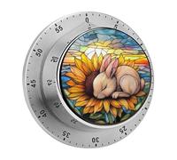 Temporizadores de Cocina con diseño de Conejito durmiendo sobre un Girasol, Reloj Temporizador de Cocina para Chef con Alarma Fuerte, no Requiere Pilas, Temporizador de Escritorio mecánico con respa