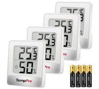 TempPro TP49 Mini Termómetro y Higrómetro Digital Casa, 4 Piezas Blanco | Medidor de Humedad y Temperatura Interior con Indicador de Confort (Anteriormente ThermoPro)