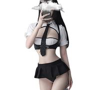 Temptshow Disfraz de secretaria femenina para cosplay, anime, profesora, ropa interior profesional para dormitorio (blanco y negro 3)