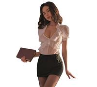 Temptshow Disfraz de secretaria femenina para cosplay, anime, profesora, ropa interior profesional para dormitorio (blanco y negro 2)