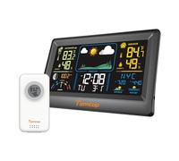 Temtop Estación meteorológica interior con sensor exterior - Termómetro inalámbrico y despertador, previsión meteorológica, presión atmosférica, fase lunar, salida del sol, medición de temperatura y