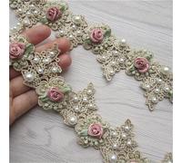 TEMU 0.46 metros de tela con ribete de encaje dorado, encaje bordado y técnica de costura de patchwork con cinta de satén, utilizada para la decoración de prendas de vestir.