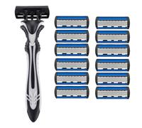 TEMU 1+12 Cabeza de cuchilla de capas, mango y negro, cuchilla de afeitar manual, para hombres