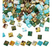 TEMU 1 160 piezas 8 estilos Cuentas de vidrio de 2 agujeros Estilo & Transparente & Pintado con spray & Rectángulo verde de dibujo 5x4.5~5.5x2~2.5mm Agujero: 0.5~0.8mm 20 piezas/estilo