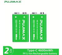 TEMU 1/2/3/4 piezas PUJIMAX 9V 4600mWh Batería de Litio Recargable de Capacidad | Estuche de Almacenamiento y Conector USB Tipo-C, Ideal para Despertadores, Controles Remotos, Portátil y Conveniente
