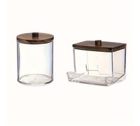 TEMU 1/2 contenedores de baño, 7/10 oz, balas/dispensadores elegantes, de almacenamiento de frascos de botica, con de madera marrón, organizador de maquillaje