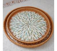 TEMU 1/2 piezas Bandeja Floral de Ratán a | Bandeja Redonda para Decoración, Cesta de Almacenamiento de Calidad, Adecuada para Almacenamiento en , No para Alimentos