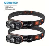 TEMU 1/2 piezas de linterna frontal portátil exterior con sensor de movimiento, luminosidad, 6 de iluminación, carga USB, para pesca, ideal para viajes, camping y actividades acuáticas