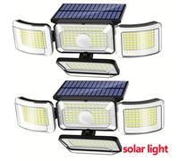 TEMU 1/2 piezas Luces solares para exteriores con 288 LEDs, Foco de seguridad con sensor de movimiento, IP65, 3 de iluminación, Del al , Reflector de 4 cabezales para patio, garaje, porche, jardín