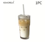 TEMU 1 /2 unidades KEMORELA Vaso de vidrio acanalado de 20 oz con y de vidrio | Resistente, reutilizable, lavable a máquina, para café helado, batidos, cócteles, jugos para el hogar, , viajes