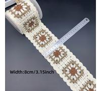 TEMU 1 /2 Yardas de Encaje Bordado a Cuadros de Estilo Étnico, 8cm Exquisito Encaje Crochet Manual en /, Ideal para Accesorios de Zapatos y Sombreros DIY | Decoraciones para Ropa, etc