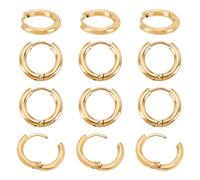 TEMU 1 24 piezas 12 Aro de Acero Inoxidable 304 Huggie Aretes Aretes Hipoalergénicos Anillo Dorado Calibre 10 15X2.5Mm 24 piezas