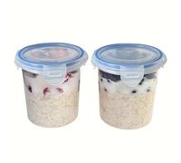TEMU 1/2pcs Contenedor de Avena Nocturna con Tapas - Contenedores de Plástico con Tapas - Contenedor de Avena | Contenedor Portátil de Cereal y Leche | Tarros Herméticos con Cierre a Presión
