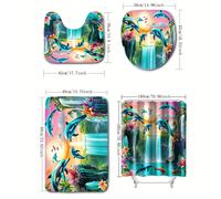 TEMU 1/4 piezas Cortina de Ducha , Cortina con 12 Ganchos, Estampado de Animal, Decoración para Baño, Alfombra de Baño, Cojín de U, Asiento de Inodoro, Accesorios para Baño