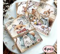 TEMU 1/4pcs, Cuaderno A5 de 80 páginas para fiesta de animales con cordón, cuaderno de dibujo de y zorro, diario , agenda, material escolar, suministros de oficina, regalo ,