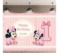 TEMU 1 Artículo, Banner Autorizado de Disney para de - Personalizado con y Edad, con un Rosa de de Minnie - Ideal para Decoraciones de , Fondos para Fotos, Aulas y Oficinas