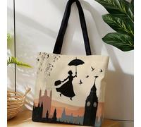 TEMU 1 Bolso Tote de con Vista de - Diseño Vintage del Película con y Lugares Turísticos de , Bolso de Abierto para Adolescentes, Viajes, Compras, Para Adolescentes