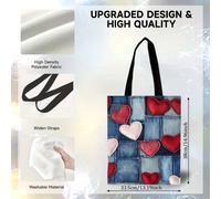 TEMU 1 Bolso Tote Patchwork Exquisito | Tema Romántico con Corazones Azules, Rojos, Rosados y Blancos - Estilo Vintage, Sin Forro, Sin Cierre, Ideal para Compras, Citas y Regalos