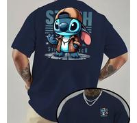 TEMU 1 Camiseta de manga corta con de dibujos animados de Lilo y Stitch de Disney, licencia | Cuello casual con tejido ligeramente elástico y detalles de estampado en caliente