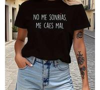TEMU 1 camiseta de manga corta para mujer con estampado de oración corta en español, con de "Texto personalizado No te rías de mí, no te ", ideal para uso diario, regalo para las fiestas, regalo de