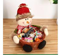 TEMU 1 cesta festiva de Navidad para dulces con gorro y bufanda de Papá Noel - Tela y a cuadros, para navideñas, ideal para decoración del hogar o suministros para fiestas, cesta para servir dulces
