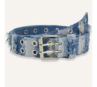 TEMU 1 cinturón de denim azul con ojales - Diseño elegante con ojale y hebilla de aleación, ideal para , fiestas y festivales de , accesorio casual | Accesorio | Tejido duradero, cinturón de moda