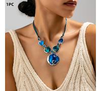TEMU 1 Collar con Colgante de de Aceite Azul Elegante Vintage Estilo Boho | Aleación de , Chapado , Adecuado para Uso Diario y Ocasiones de