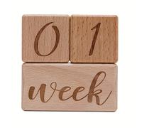 TEMU 1 Conjunto de Bloques de de Madera - Accesorios de Fotos de Luna Llena, Marcadores de de Crecimiento, Recuerdo de Mes de , Bloques de Madera de Color Madera con Bolsa de Cuerda con "Hola Mundo"