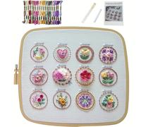 TEMU 1 Conjunto de kit de bordado de flores 3D, diferentes DIY Kit de bordado de flores manual para principiantes, guía para principiantes, herramientas completas, para regalos de Pascua y Día de la
