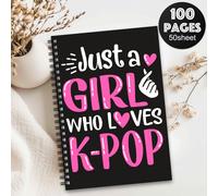 TEMU 1 cuaderno divertido de drama coreano - "Solo una chica que ama el K-Pop" diseño, rosa y negro, 100 páginas, para viajes, diario, trabajo, o regalo para fans de K-Pop, cuadernos y diarios