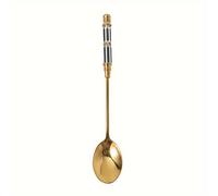 TEMU 1 cuchara de cerámica dorada con mango largo, cuchara de acero inoxidable para postre, café, leche, té, utensilios de cocina, apta para uso en restaurantes y cafeterías
