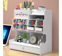 TEMU 1 de Almacenamiento de Escritorio Blanca, Organizador Minimalista Multifuncional para Utiles con Gran Capacidad y Porta Bolígrafos de Múltiples Compartimentos