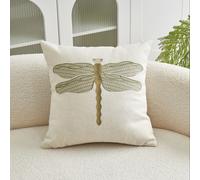 TEMU 1 de almohada bordada 3D con encantadoras flores, libélulas, , pájaro y | Adecuada para , dormitorio, , sofá, coche y varios , lino, poliéster, cierre de cremallera