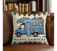 TEMU 1 de almohada para coche de camping azul para empezar tu de camping ; un al . de tela de felpa corta de poliéster y , con una impresión de un solo , que mide 17.7*17.7 pulgadas