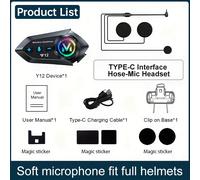 TEMU 1 de auriculares inalámbricos para de motocicleta Y12, compatibles con radio FM, asistente de voz AI, contestador automático, chip Jieli 5.3