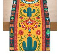 TEMU 1 de de poliéster festivo, rectangular tejido con diseño de cactus y flores, para decoración de cocina y mesa de café para , para reuniones familiares y cenas