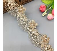 TEMU 1 de Encaje Bordado con Flores , Perlas y del , Cinta de Tela para Costura, Manualidades, Patchwork y Decoración a