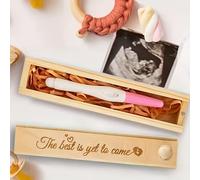 TEMU 1 de exhibición creativa para anuncios de embarazo, diseñada sin prueba de embarazo. Esta de memoria de madera es para guardar joyas y recuerdos relacionados con el embarazo.