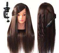 TEMU 1 de maniquí para peinar unisex para adultos con 85% de cabello real, resistente al para , trenzar y estilizar - Herramienta de entrenamiento profesional para peluqueros