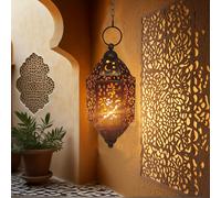 TEMU 1 de pantalla de farol decorativa colgante de estilo marroquí - Portavelas para velas de té para interiores/exteriores (vela no incluida), adecuado para patios, , Ramadán o decoración del hogar
