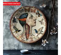 TEMU 1 decorativo de cerámica vintage pintado a con diseño de dama y pájaro, adorno para pared o mesa, no para alimentos - ideal para hogar, sala, estudio, regalo , decoración festiva