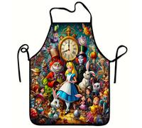 TEMU 1 delantal temático de Alicia en el País de las Maravillas - Poliéster para cocina con Alicia, Tweedledee y Tweedledum, y más - , hornear y uso doméstico
