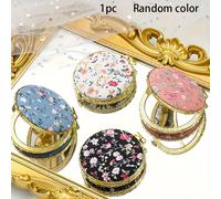 TEMU 1 Espejo de Maquillaje Reversible con Elegante Estampado Floral - Pequeño, Plegable, Portátil, Ideal para Salir a , Reflejo HD, en Bolso o Maleta de Viaje (Color y Estampado Aleatorio)