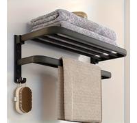 TEMU 1 Estante de Baño Premium en Aleación de Aluminio, Organizador Plegable para Toallas y Ropa con Ganchos a la Pared, Herramienta Óptima Minimalista Ahorradora de Ideal para o Hoteles